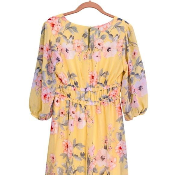 Luxology Floral Overlay V-neckline Flowy Maxi Dress Romantic Summer Size Small - Picture 10 of 12